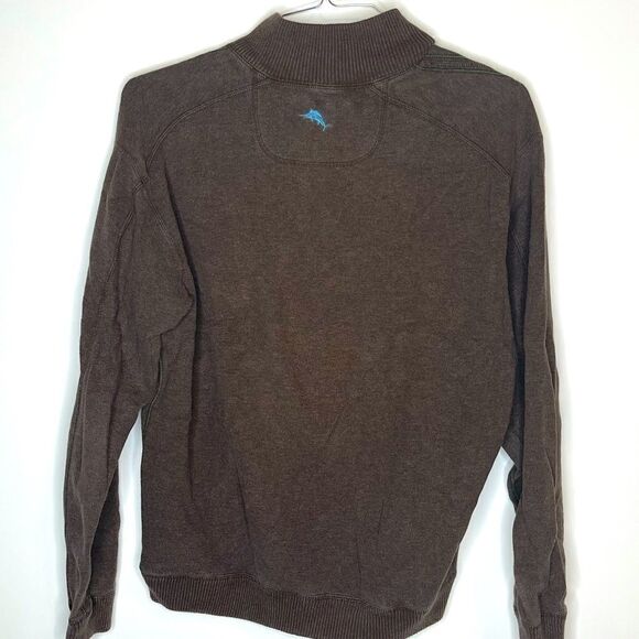 Medium Tommy Bahama Reversible Chocolate Brown-Blue LS 1/4 Zip Top - Picture 2 of 5